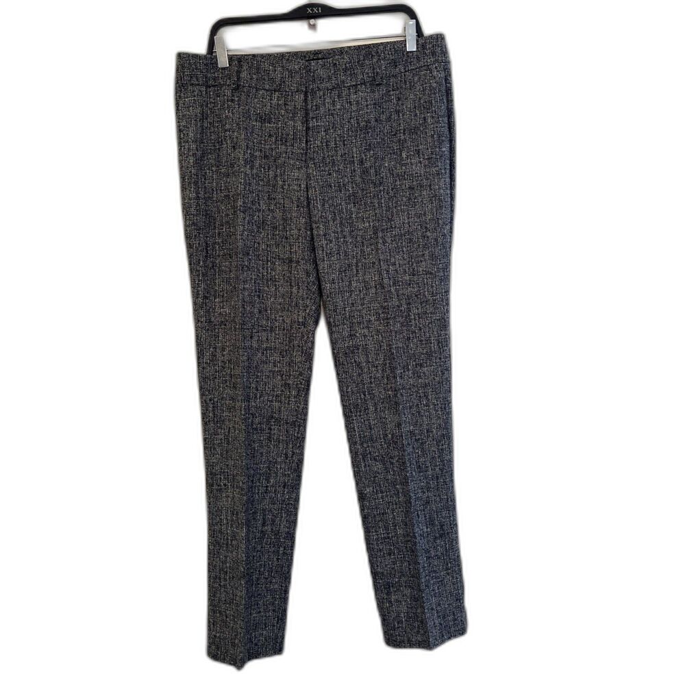 Ann Taylor Mid Rise Pleated Woven Straight Leg Dress Pants, Black/White- 12 T